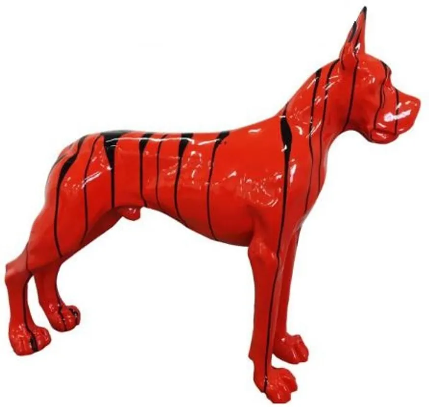 Bestseller Casa Padrino figura decorativa di design cane Mastino Tedesco rosso / nero 125 x A. 110 cm - Scultura decorativa a grandezza naturale - Figura animale resistente agli agenti atmosferici