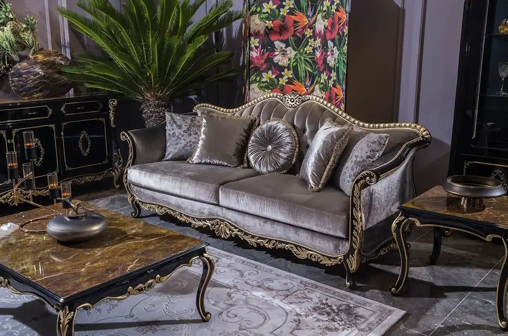 Casa Padrino divano barocco di lusso argento / nero / oro 220 x 88 x A. 107 cm - Magnifico divano da soggiorno con cuscini decorativi - Nobile e Magnifico Günstig