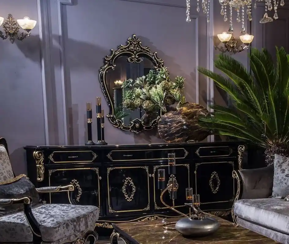 Letzte Chance Casa Padrino set di mobili barocchi di lusso credenza con specchio nero / oro - Magnifico armadio in legno massello con elegante specchio a muro - Mobili in stile barocco