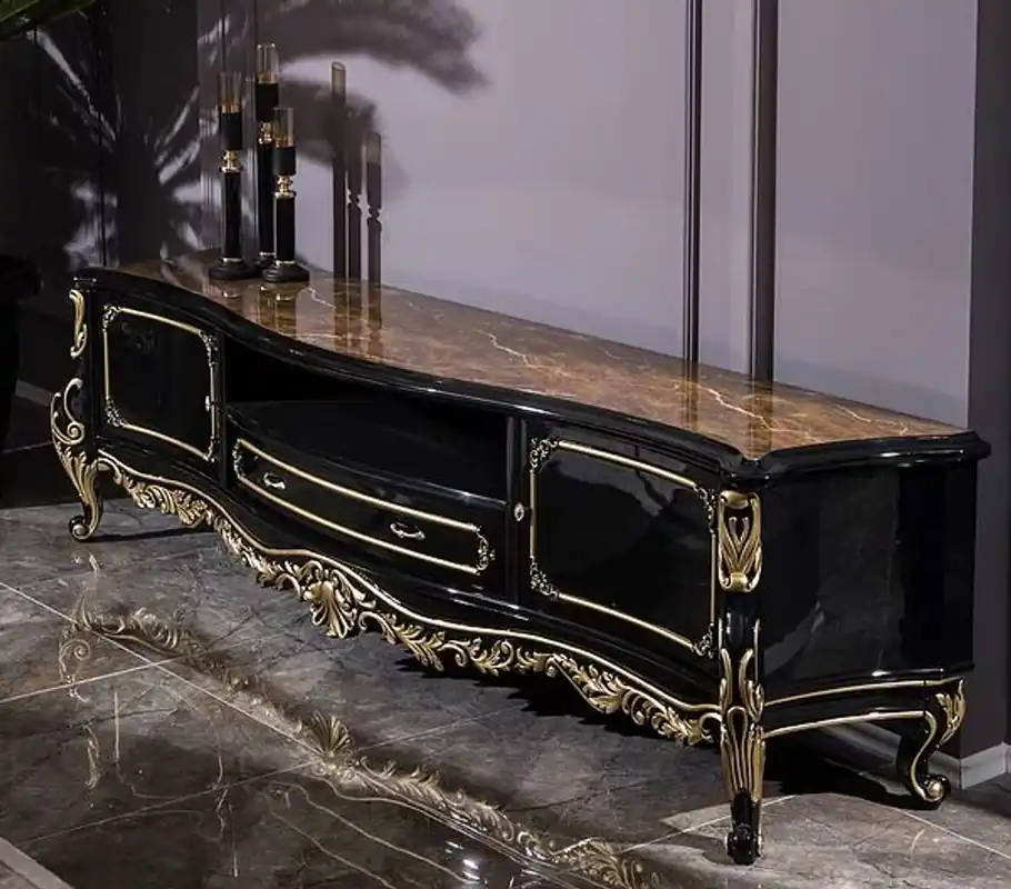 Beliebt Casa Padrino armadio TV barocco di lusso nero / oro 228 x 48 x A. 61 cm - Magnifico mobile TV in legno massello - Mobile da soggiorno barocco