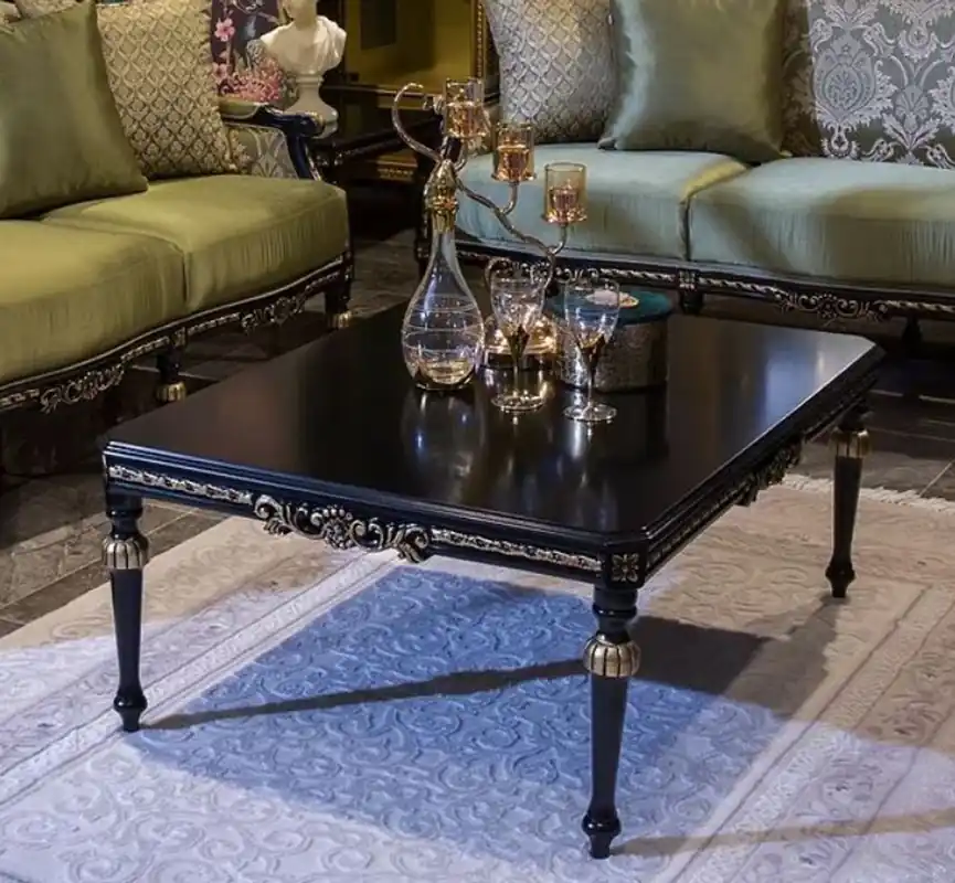 Casa Padrino tavolo soggiorno barocco di lusso nero / oro 109 x 85 x A. 45 cm - Tavolo da salotto nobile in legno massello in stile barocco - Mobili Barocchi Wochenendangebot