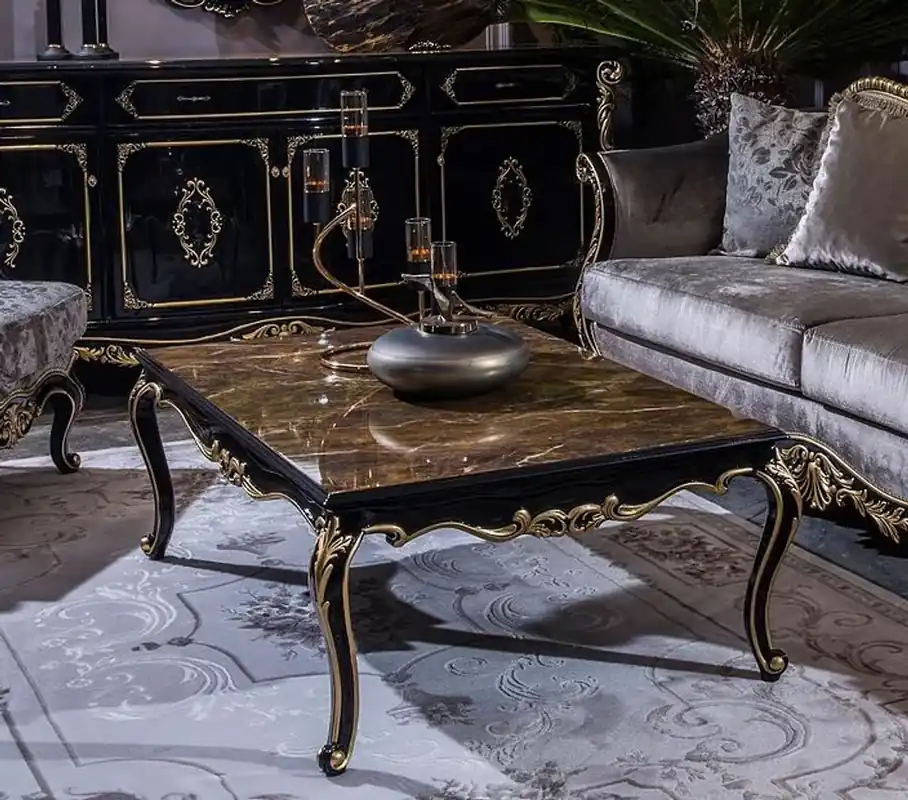 Super-Preis Casa Padrino tavolo soggiorno barocco di lusso nero / oro 125 x 84 x A. 44 cm - Tavolo da salotto nobile in legno massello in stile barocco - Mobili Barocchi