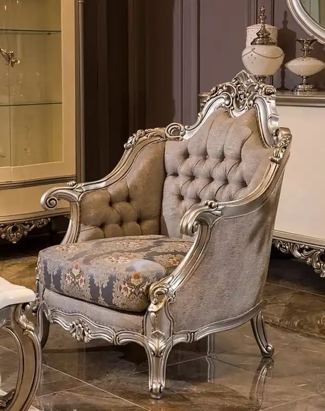 Casa Padrino poltrona barocco di lusso grigio / blu / argento 94 x 85 x A. 116 cm - Magnifico poltrona da soggiorno con motivo floreale - Mobili da soggiorno barocco Heißes Angebot