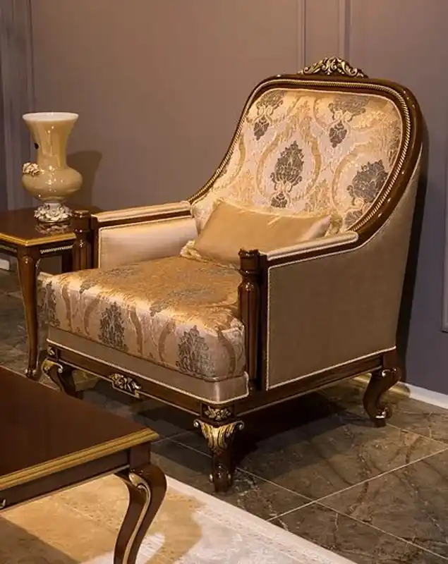 Casa Padrino poltrona barocco di lusso grigio / marrone / oro 83 x 80 x A. 110 cm - Poltrona da soggiorno con motivo elegante e cuscino decorativo - Mobili da soggiorno nobili in stile barocco Versand Am Gleichen Tag