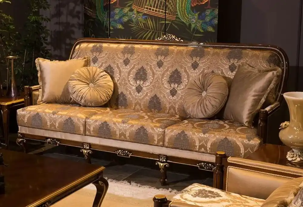 Casa Padrino divano barocco di lusso grigio / marrone / oro 221 x 80 x A. 110 cm - Divano da soggiorno con motivo elegante e cuscini decorativi - Mobili da soggiorno nobili in stile barocco Sonderangebot