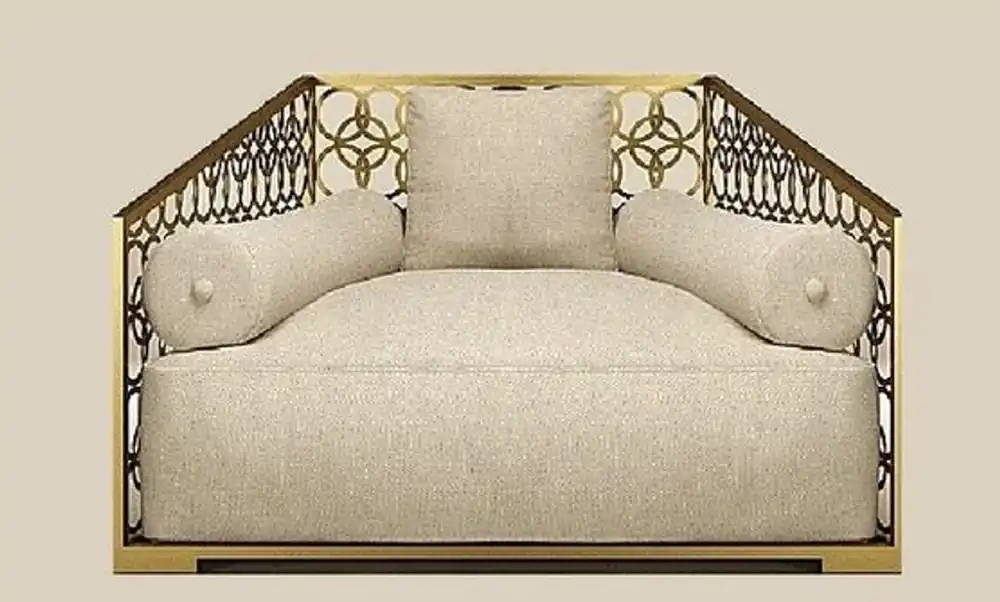 Casa Padrino poltrona di lusso avorio / oro champagne 135 x 109 cm - Poltrona fatta a mano con cuscino - Poltrona soggiorno - Poltrona da giardino - Poltrona da patio - Mobili Hotel - Qualità di Lusso Abverkauf