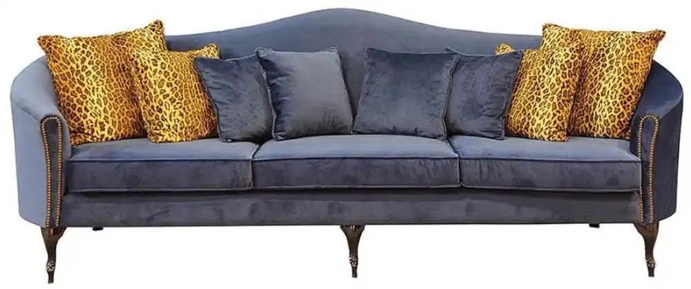 Letzte Chance Casa Padrino divano barocco di lusso in velluto blu / marrone scuro 280 x 90 x A. 100 cm - Divano da soggiorno nobile con cuscini decorativi - Mobili da soggiorno barocco - Qualità di Lusso