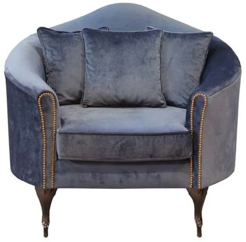 Casa Padrino poltrona barocco di lusso in velluto blu / marrone scuro 120 x 90 x A. 100 cm - Poltrona da soggiorno nobile con cuscini decorativi - Mobili da soggiorno barocco - Qualità di Lusso Rabatt