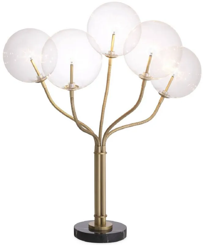 Must-Have Casa Padrino lampada da tavolo alogena di lusso ottone antico / nero Ø 55 x A. 80 cm - Lampada da tavolo dimmerabile in metallo con paralumi rotondi in vetro e base in marmo - Collezione di Lusso
