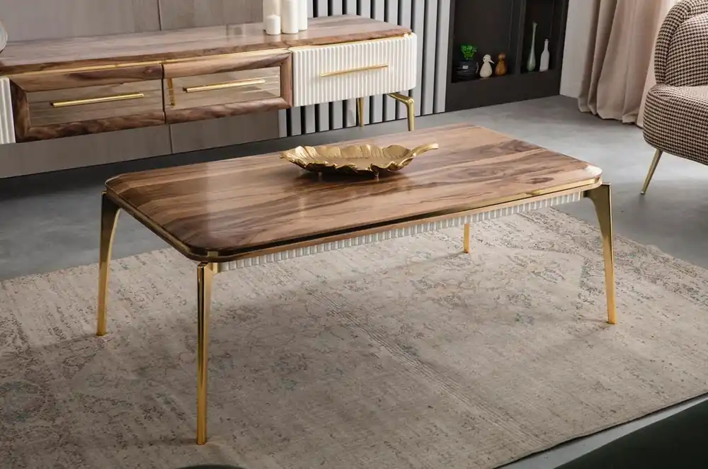 Nur Für Kurze Zeit Casa Padrino tavolo da soggiorno Art Déco di lusso marrone / oro 117 x 62 x A. 45 cm - Elegante tavolo da salotto - Mobili da Soggiorno Art Déco