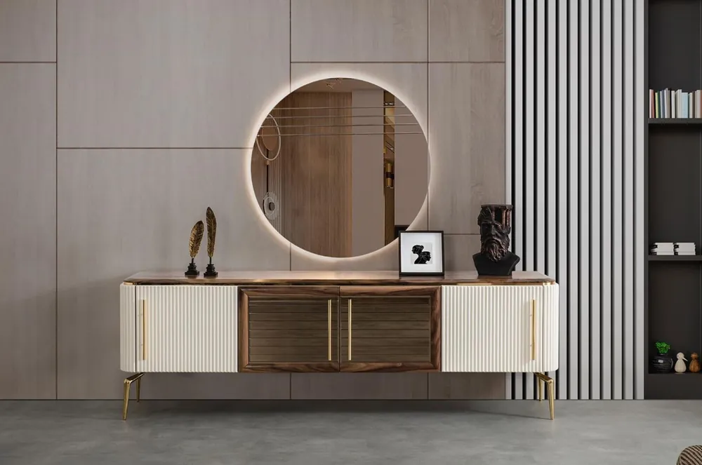 Nur Für Kurze Zeit Casa Padrino armadio Art Déco di lusso marrone / bianco / oro 235 x 48 x A. 76 cm - Nobile armadio con 4 ante - Mobili Art Deco