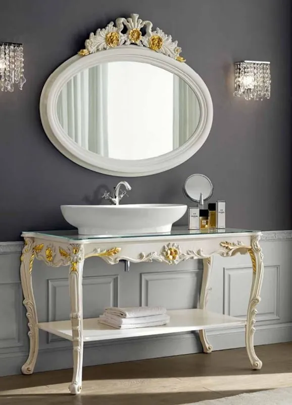 Saisonangebot Casa Padrino set da bagno barocco di lusso avorio / oro - 1 Armadio del Lavandino e 1 Specchio a Parete - Mobili da bagno in stile barocco - Nobile e Magnifico
