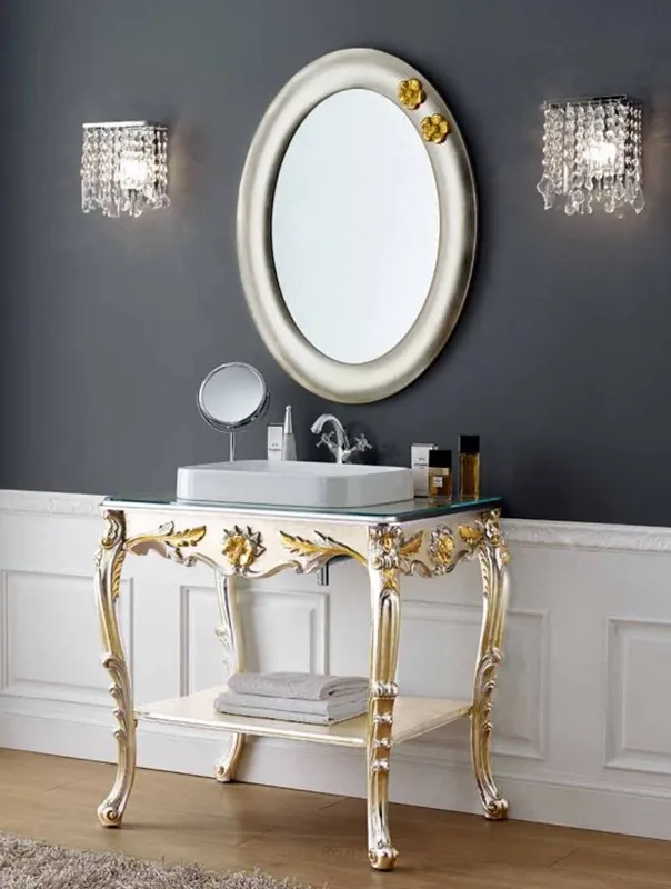 Casa Padrino set da bagno barocco di lusso argento / oro - 1 Armadio del Lavandino e 1 Specchio a Parete - Mobili da bagno in stile barocco - Nobile e Magnifico Top-Angebot