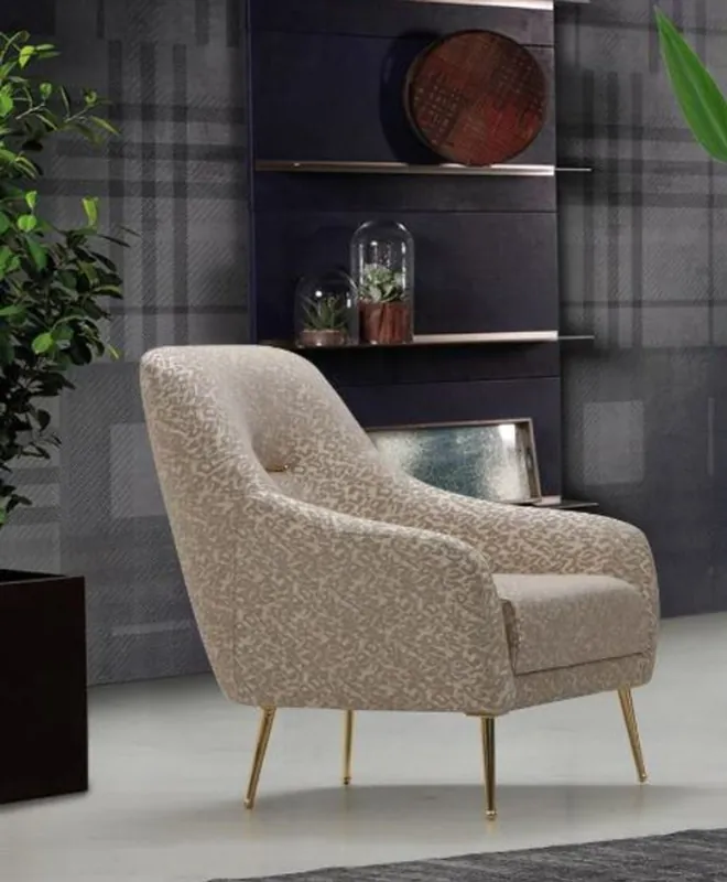 Casa Padrino poltrona di lusso beige / oro 58 x 80 x A. 94 cm - Poltrona soggiorno con motivo elegante - Mobili Soggiorno Letzte Chance