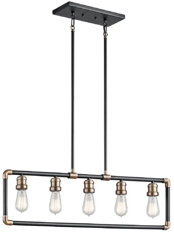 Casa Padrino lampadario di design industriale di lusso nero / ottone 90,2 x 5,1 x A. 26 cm - Elegante lampadario in stile industriale - Luci in stile industriale Rabatt