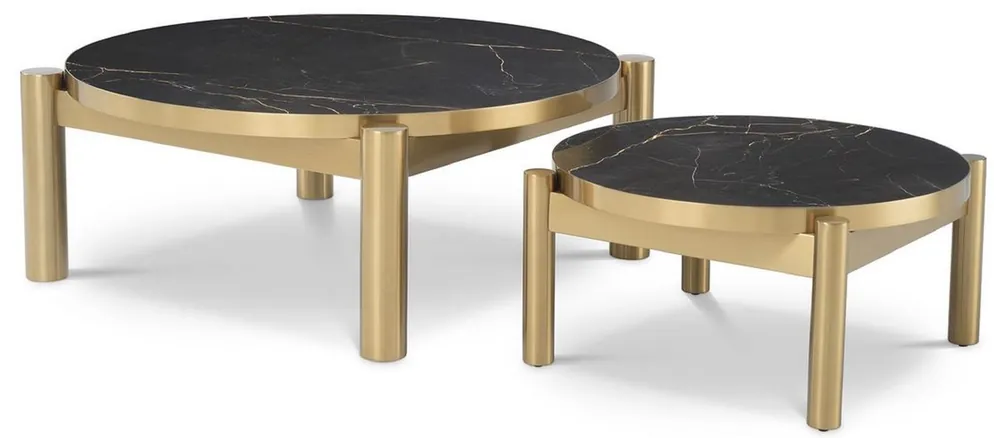 Casa Padrino set da tavolo soggiorno di lusso ottone / nero - Tavoli da soggiorno in acciaio inox con piani in ceramica - Mobili da soggiorno di lusso Online Kaufen