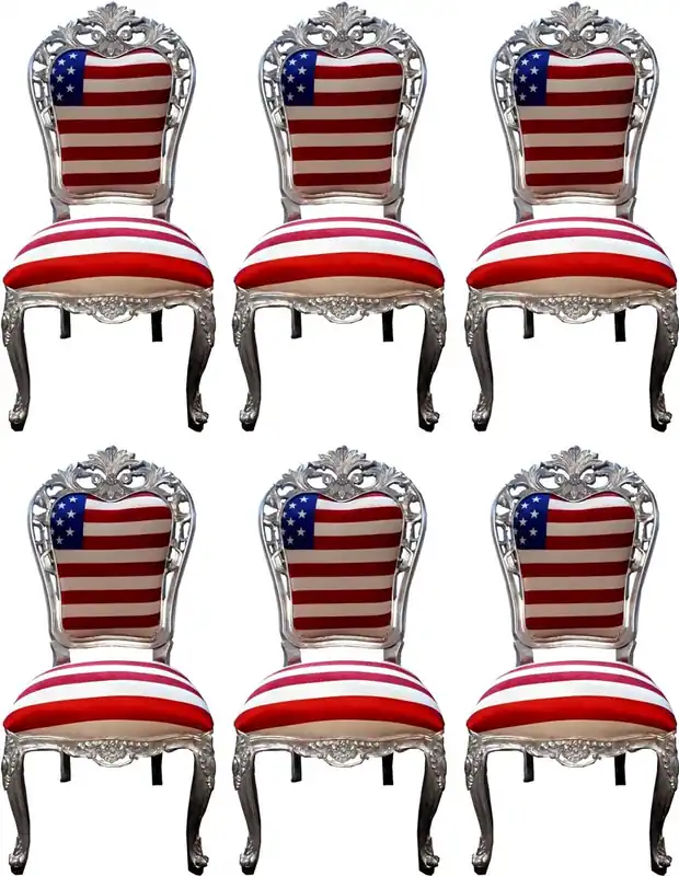 Nur Heute Casa Padrino set di sedie per sala da pranzo barocco di lusso USA / argento 52 x 51 x A. 105 cm - Set di 6 sedie da cucina barocche di design - Mobili da sala da pranzo barocchi