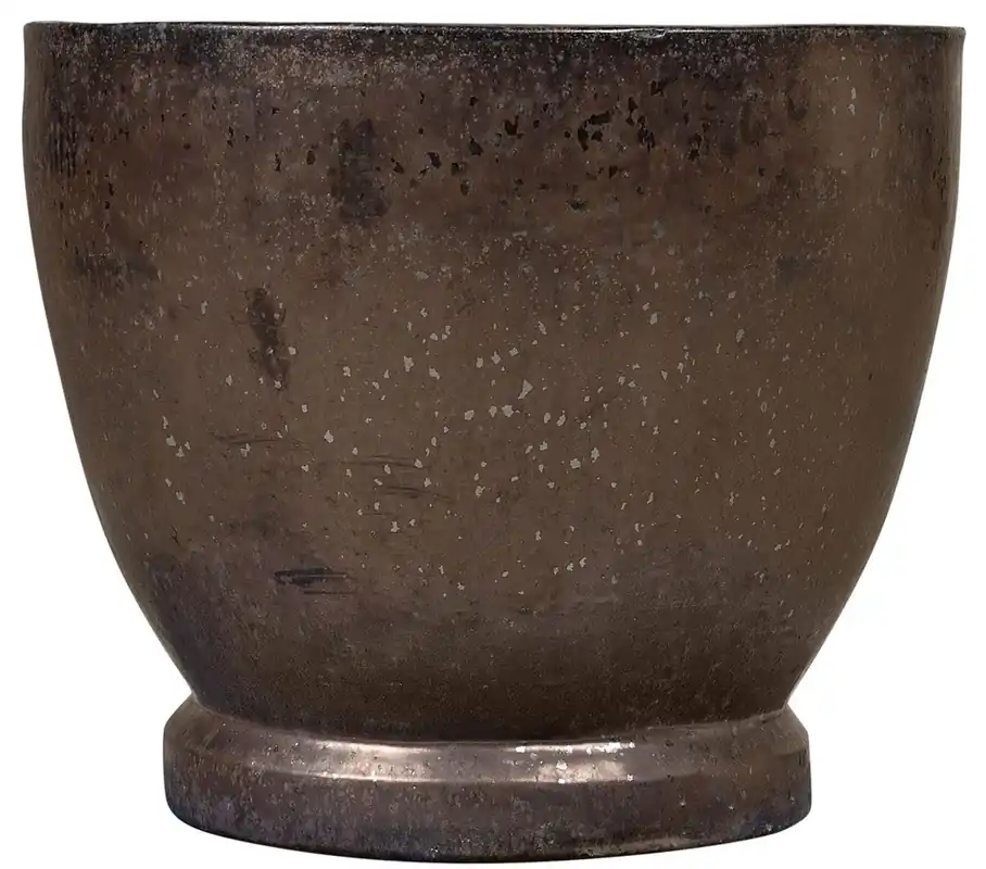 Schneller Versand Casa Padrino vaso da fiori Art Nouveau nero / bronzo Ø 52 x A. 43 cm - Vaso per piante rotondo fatto a mano in terracotta - Accessori per la decorazione di giardini e terrazze