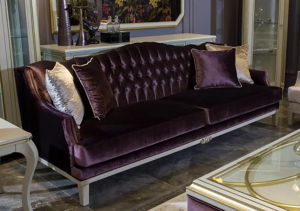Aktuell Casa Padrino divano barocco di lusso viola / bianco / oro 239 x 83 x A. 91 cm - Divano da soggiorno nobile con cuscini decorativi - Mobili da soggiorno barocco