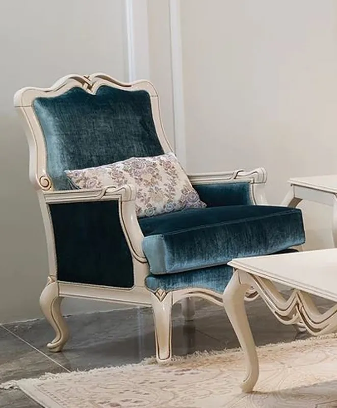 Casa Padrino poltrona barocco di lusso blu / bianco 76 x 67 x A. 103 cm - Poltrona soggiorno con cuscino decorativo - Mobile soggiorno in stile barocco Angebot