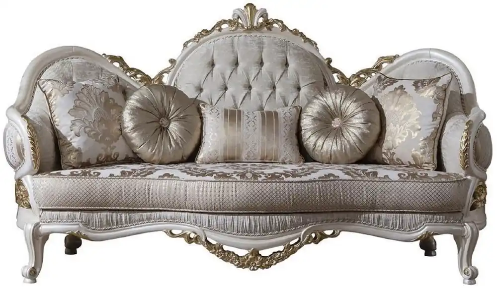 Casa Padrino divano barocco di lusso grigio / bianco / oro 220 x 80 x A. 124 cm - Magnifico divano da soggiorno con cuscini decorativi - Mobili Barocchi Schnäppchen