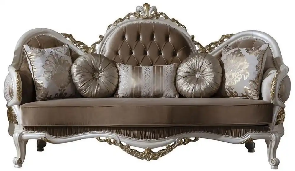 Casa Padrino divano barocco di lusso marrone / bianco / oro 220 x 80 x A. 124 cm - Magnifico divano da soggiorno con cuscini decorativi - Mobili Barocchi Saisonangebot