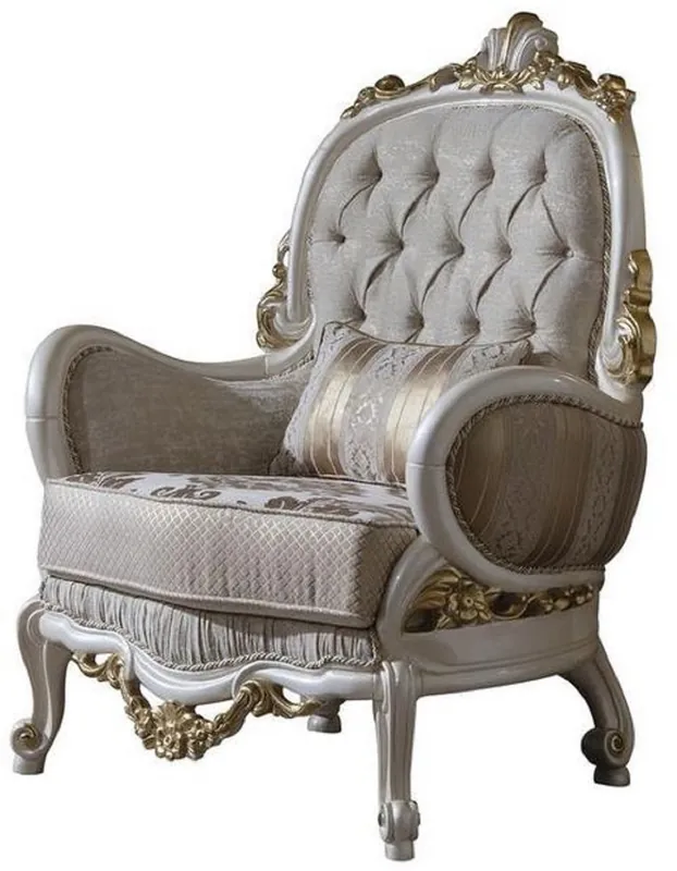 Ausverkauf Casa Padrino poltrona barocco di lusso grigio / bianco / oro 80 x 85 x A. 120 cm - Magnifico poltrona da soggiorno con cuscino decorativo - Mobili Barocchi
