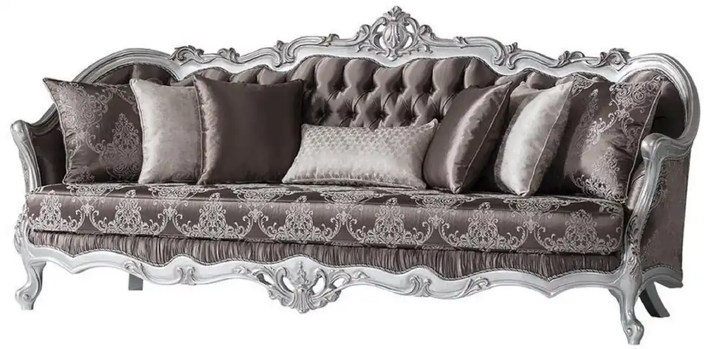 Casa Padrino divano barocco di lusso bronzo / argento 262 x 90 x A. 113 cm - Magnifico divano da soggiorno con cuscini decorativi - Mobili Barocchi Meistverkauft