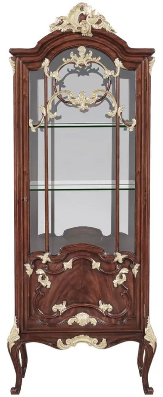 Sonderaktion Casa Padrino vetrina gabinetto barocco di lusso marrone / oro 79 x 42 x A. 207 cm - Magnifica vetrina in legno massello con illuminazione a LED - Mobili Barocchi