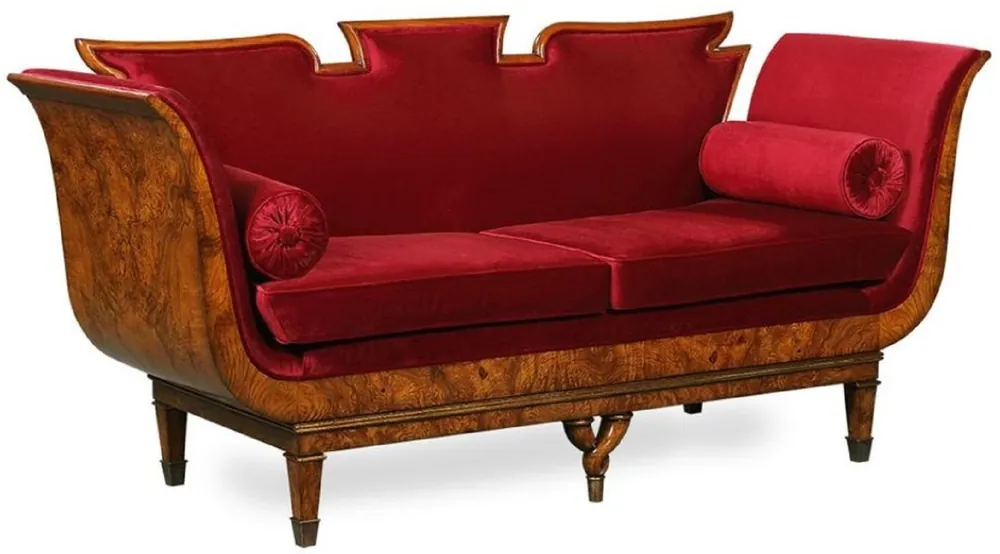 Neu Casa Padrino divano 2 posti Art Nouveau di lusso rosso bordeaux / marrone chiaro 194 x 78 x A. 90 cm - Divano del soggiorno con velluto pregiato - Mobili Barocco e Art Nouveau