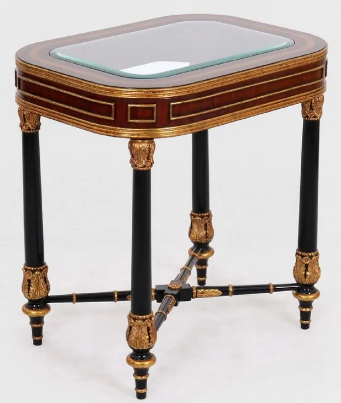 Casa Padrino tavolino barocco di lusso marrone / nero / oro 61 x 46 x A. 65 cm - Tavolo nobile in legno massello con piano in vetro - Mobili Barocchi Expressversand