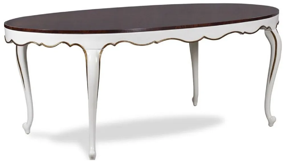 Casa Padrino tavolo da pranzo barocco di lusso marrone scuro / bianco / oro 207 x 114 x A. 78 cm - Tavolo da cucina ovale in mogano - Mobili per sala da pranzo barocco - Qualità di Lusso Heißes Angebot