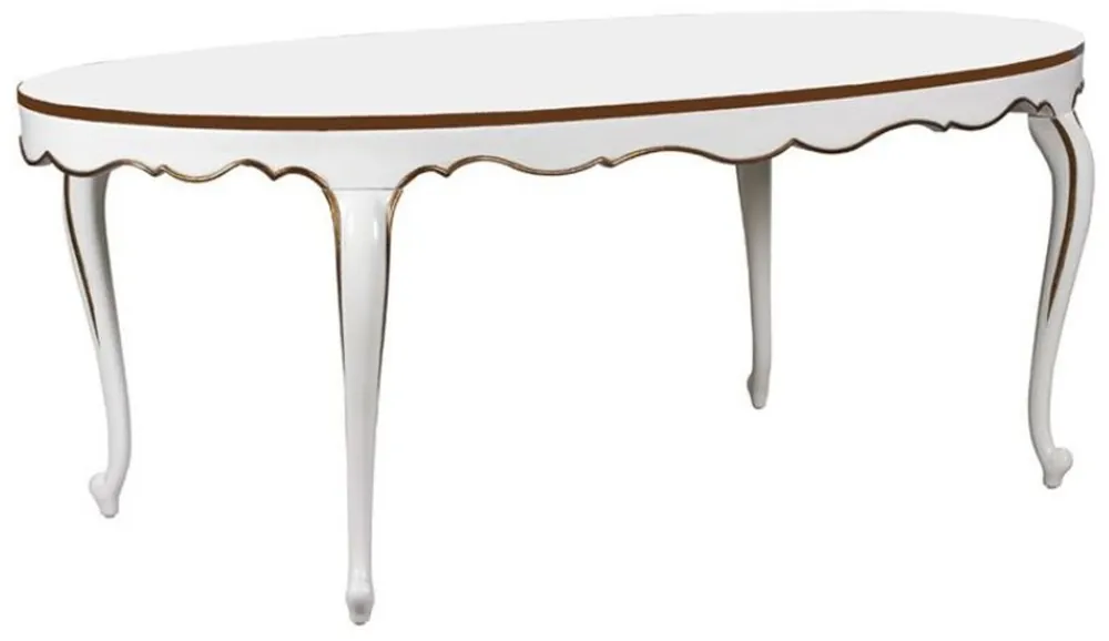 Casa Padrino tavolo da pranzo barocco di lusso bianco / oro 207 x 114 x A. 78 cm - Tavolo da cucina ovale in mogano - Mobili per sala da pranzo barocco - Qualità di Lusso Nur Heute