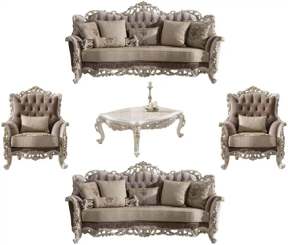 Schneller Versand Casa Padrino set da soggiorno barocco di lusso marrone / beige / bianco / oro - 2 Divani e 2 Poltrone e 1 Tavolo da Salotto - Mobili da soggiorno in stile barocco nobile