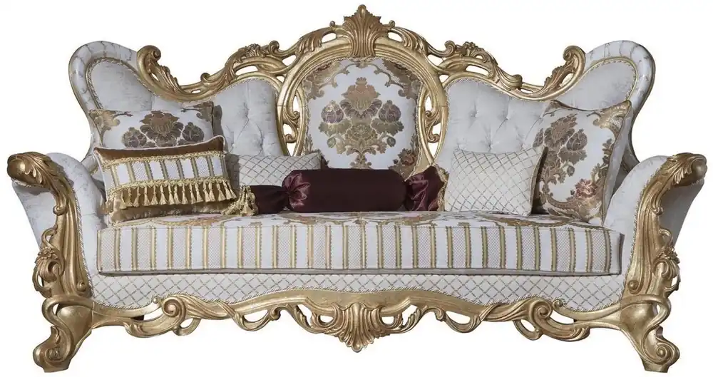 Casa Padrino divano barocco di lusso bianco / oro 248 x 108 x A. 122 cm - Divano da soggiorno con motivo elegante e cuscini decorativi - Magnifici mobili barocchi Highlight