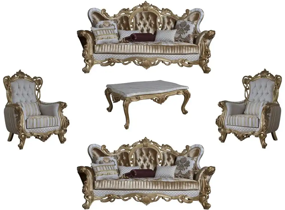 Ausverkauf Casa Padrino set da soggiorno barocco di lusso oro / bianco / grigio / oro - 2 Divani e 2 Poltrone e 1 Tavolo da Salotto - Mobili da soggiorno barocchi - Nobile e Magnifico