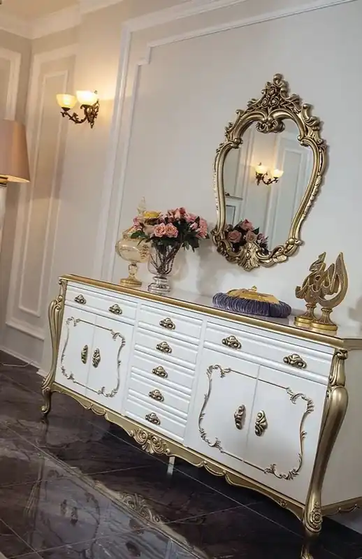 Casa Padrino set di mobili barocchi di lusso credenza con specchio bianco / oro - Magnifico armadio in legno massello con elegante specchio a muro - Mobili in stile barocco Rabatt