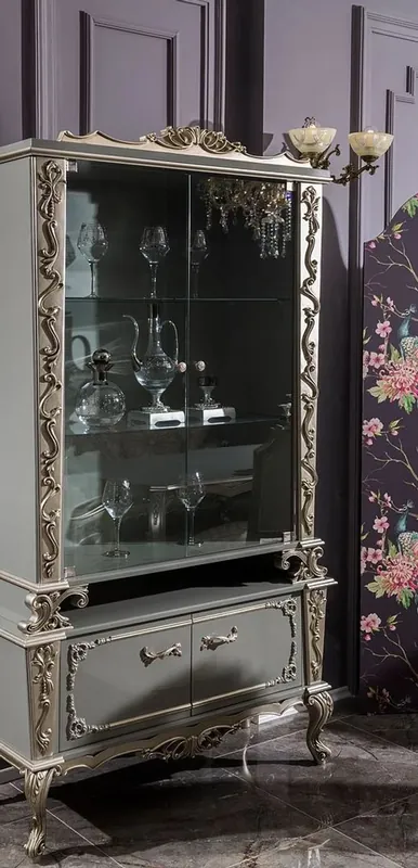 Preiswert Casa Padrino vetrina gabinetto barocco di lusso grigio / argento 110 x 47 x A. 201 cm - Vetrina in legno massello in stile barocco - Nobile e Magnifica