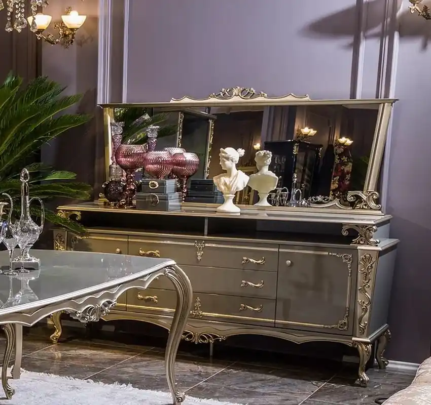 Casa Padrino set di mobili barocchi di lusso credenza con specchio grigio / argento - Magnifico armadio in legno massello con elegante specchio a muro - Mobili in stile barocco Rabatt