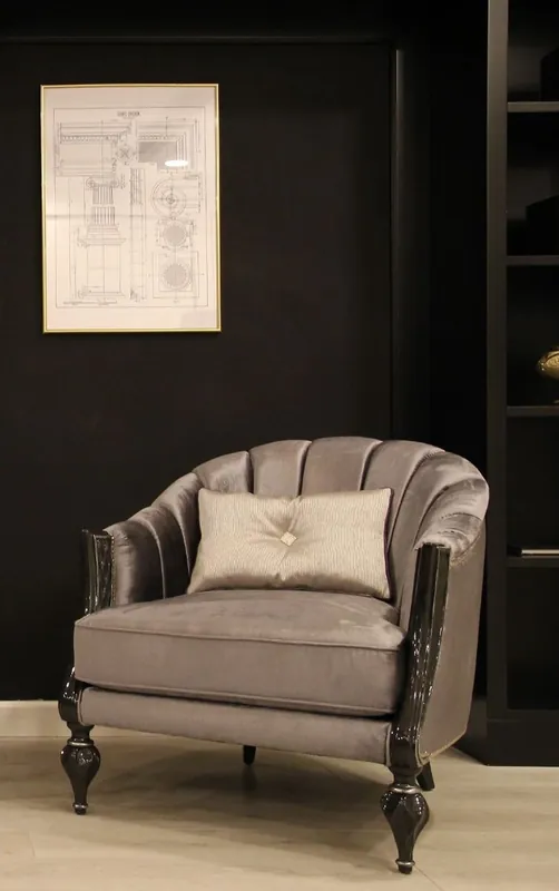Ausverkauf Casa Padrino poltrona barocco di lusso grigio / nero / argento 83 x 85 x A. 85 cm - Poltrona soggiorno con tessuto in velluto pregiato - Mobili Barocchi