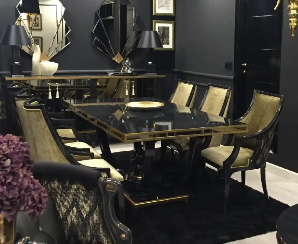 Casa Padrino set da sala da pranzo barocco di lusso oro / nero - 1 Tavolo da Pranzo e 6 Sedie da Pranzo - Mobili da sala da pranzo nobili in stile barocco - Qualità di Lusso Sofort Bestellen