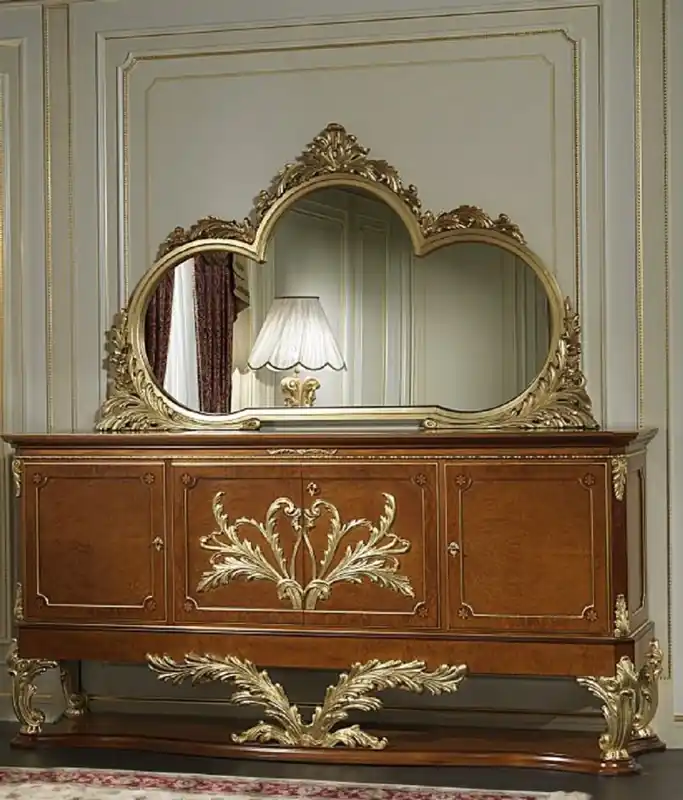 Neue Kollektion Casa Padrino set di mobili barocchi di lusso credenza con specchio marrone / oro - Nobile mobile in legno massello con elegante specchiera a muro - Mobilia Castello Hotel Ristorante - Qualità di Lusso