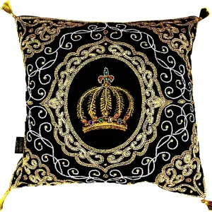 Harald Glööckler cuscino decorativo barocco di lusso Pompöös di Casa Padrino corona nera / oro riccamente decorata con paillettes e strass Top-Preis