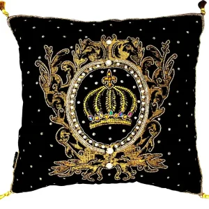 Harald Glööckler Cuscino decorativo barocco di lusso Pompöös di Casa Padrino Corona e stelle nero / oro finemente decorato con paillettes e strass Bestseller