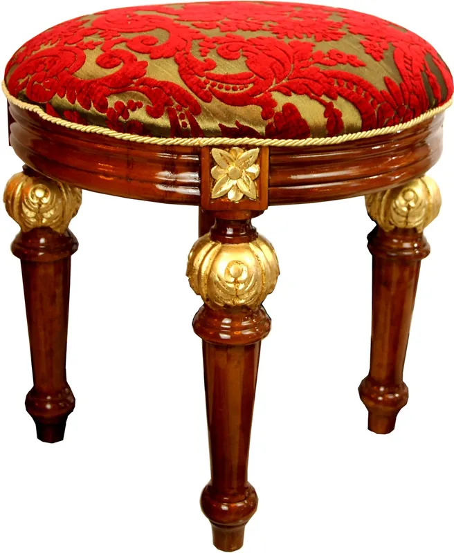 Begrenztes Angebot Pompöös di Casa Padrino sgabello barocco di lusso tondo rosso / marrone - Sgabello barocco disegnato da Harald Glööckler