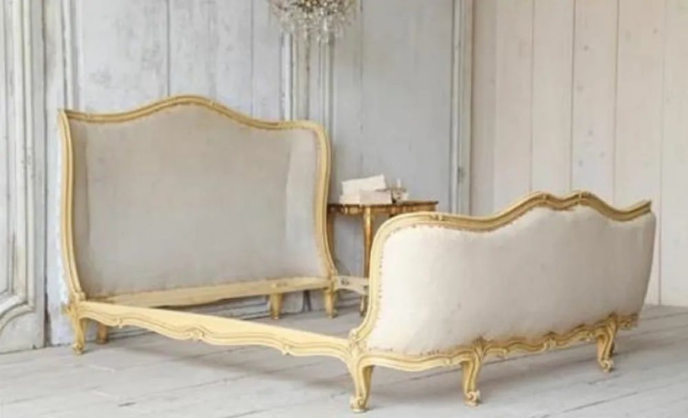 Finale Aktion Casa Padrino letto matrimoniale barocco di lusso crema / oro - Letto in legno massello - Mobili per camera da letto in stile barocco - Nobile e Magnifico