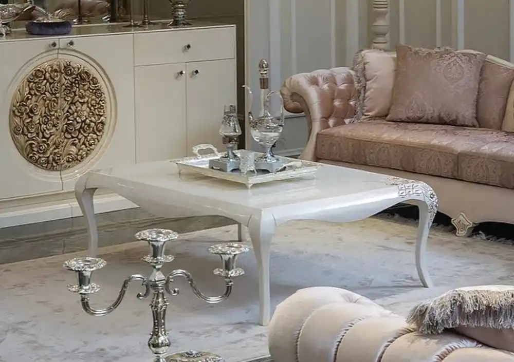 Schnäppchen Casa Padrino tavolo soggiorno barocco di lusso bianco / beige 128 x 94 x A. 45 cm - Elegante tavolo da salotto in legno massello in stile barocco - Mobili Barocchi