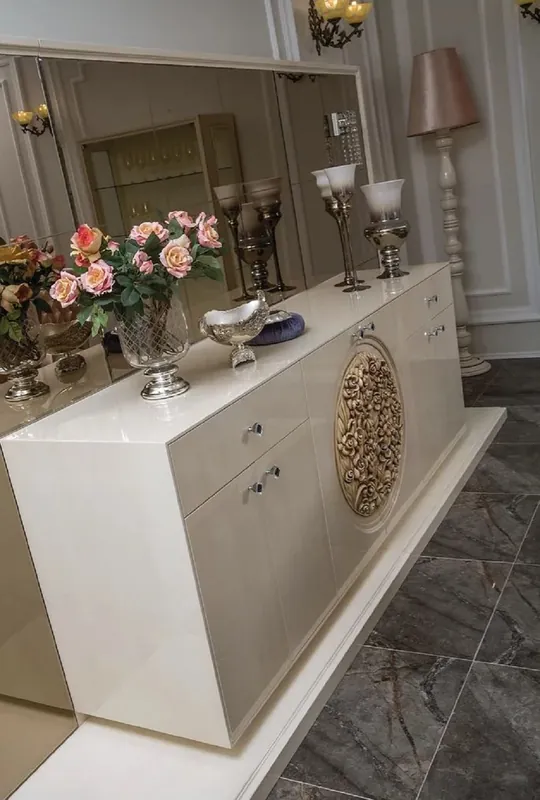 Rabatt Casa Padrino credenza barocco di lusso con specchio bianco / beige - Armadio in legno massello con elegante specchio a muro - Nobile e Magnifico