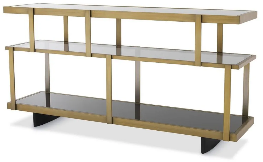 Letzte Chance Casa Padrino consolle di lusso ottone / nero 180 x 46 x A. 91 cm - Armadio in acciaio inox con ripiani in vetro - Armadio a mensola - Armadio da soggiorno - Armadio da ufficio - Qualità di Lusso