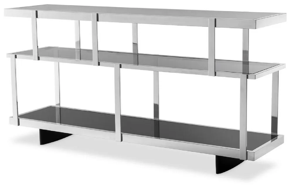 Casa Padrino consolle di lusso argento / nero 180 x 46 x A. 91 cm - Armadio in acciaio inox con ripiani in vetro - Armadio a mensola - Armadio da soggiorno - Armadio da ufficio - Qualità di Lusso Knallerangebot
